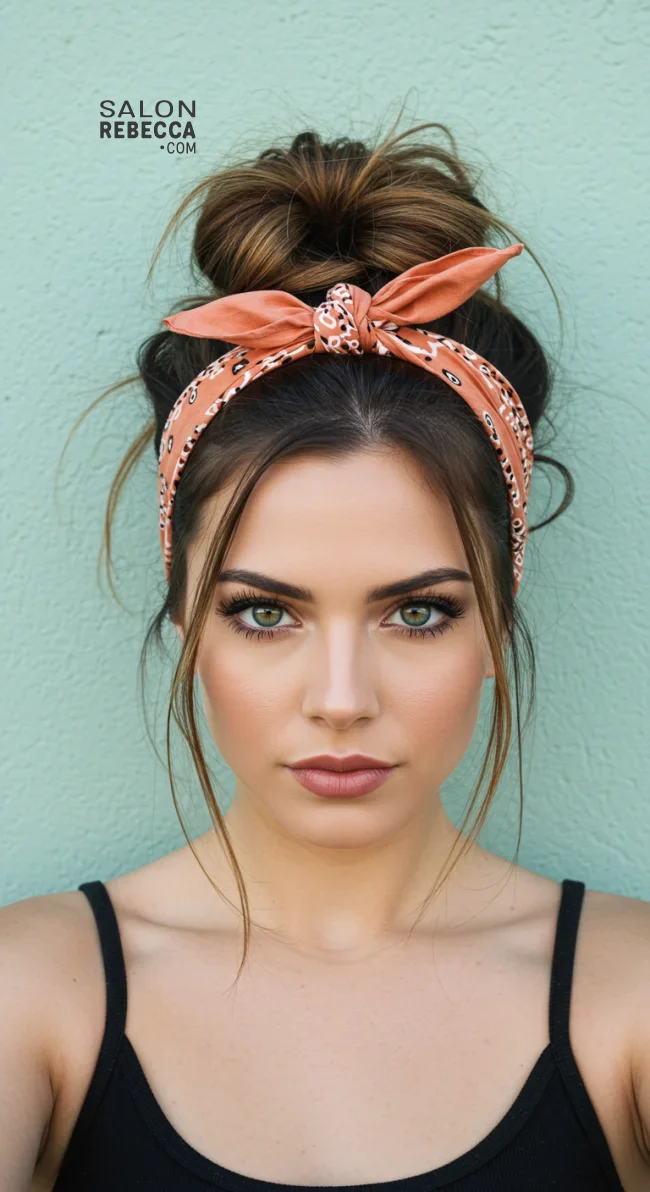 7. Messy Bun with Bandana Tie | Top 8 Fab Bandana Hairstyles To Elevate Your Look