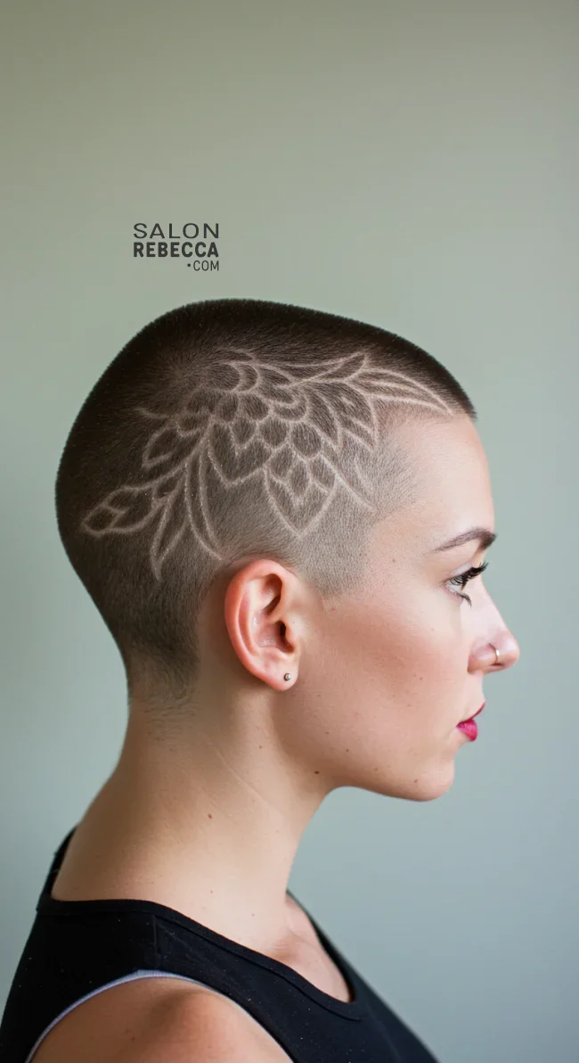 6. Bald with Patterns | 10 Bold Shaved Hairstyles For Women