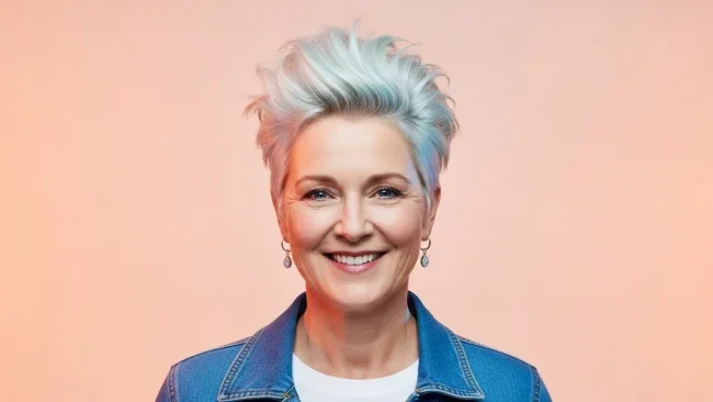 9. Razored Icy Blue Spiky Cut | 10 Bold Hairstyles For Women Over 50 With Square Faces