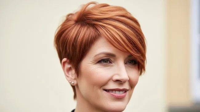 5. Vibrant Copper Side-Swept Crop | 10 Bold Hairstyles For Women Over 50 With Square Faces