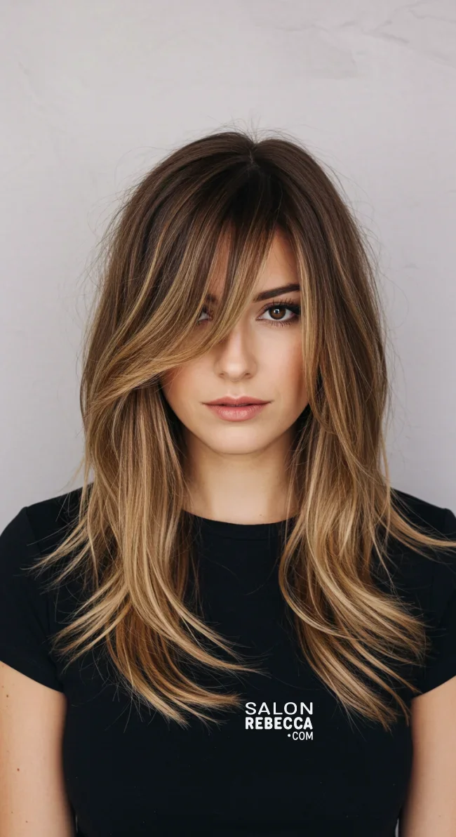 8. Side-Swept Bangs | Cappuccino Bronde Is The New Hair Color Trend