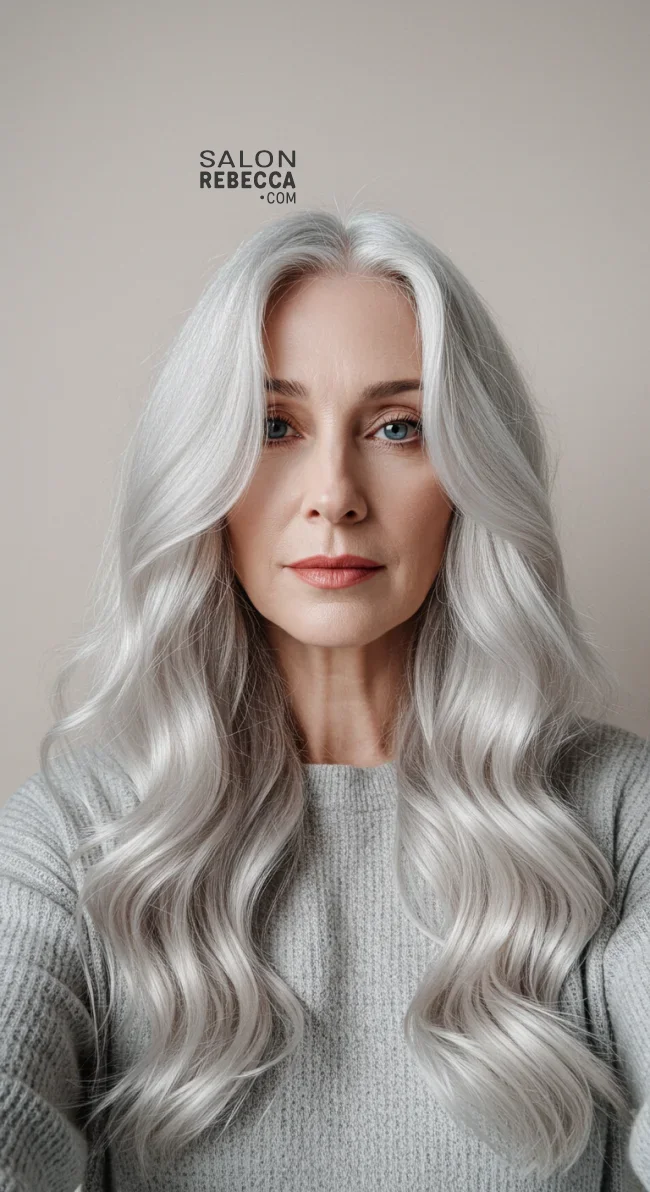 10. Long Silver Waves | 15 Trendy Hairstyles For Older Women To Spice Up Their Look