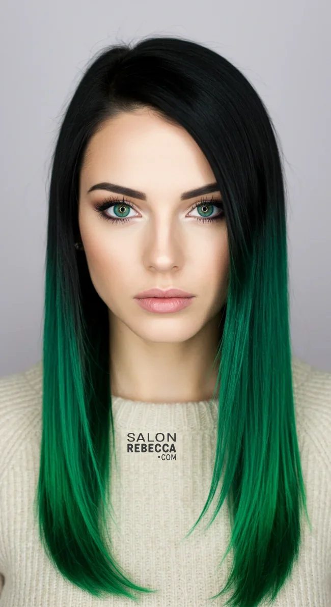 8. Jet Black to Emerald Green Ombre | 15 Majestic Ombre Winter Hair Colors Not To Miss