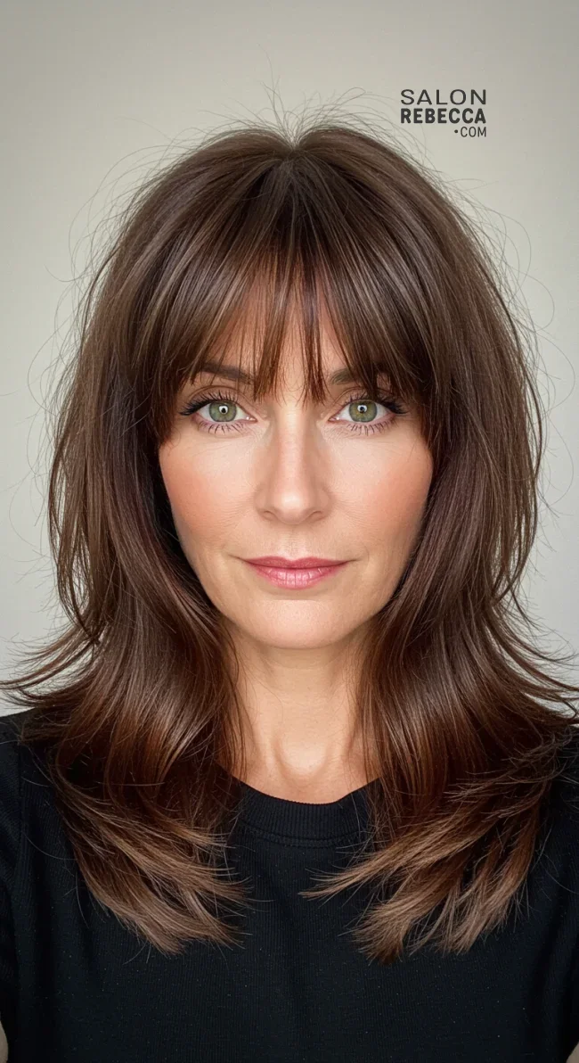 8. Textured Long Hair with Wispy Bangs | 10 Stylish Hairstyles For Women Over 50 With Bangs