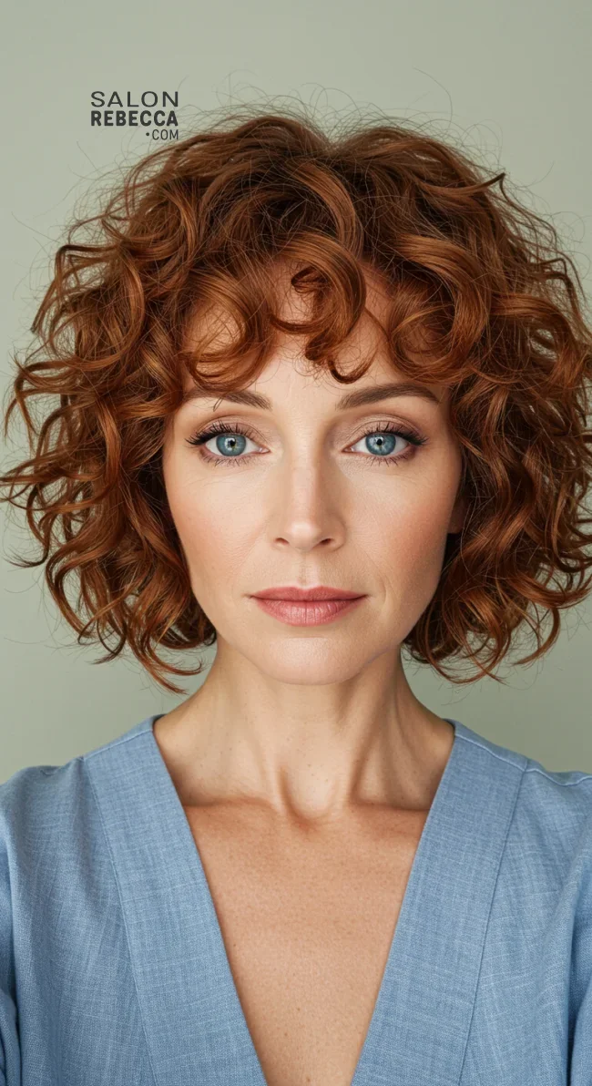 4. Soft Curly Bob with Curly Bangs | 10 Stylish Hairstyles For Women Over 50 With Bangs