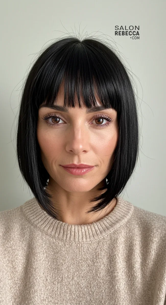 5. Sleek Straight Lob with Blunt Bangs | 10 Stylish Hairstyles For Women Over 50 With Bangs