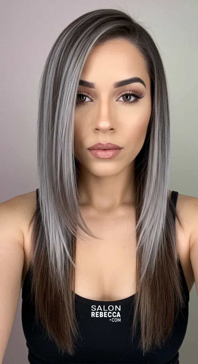 13. Dark Chocolate and Silver Blend | Reverse Balayage On Grey Hair: Everything You Need To Know