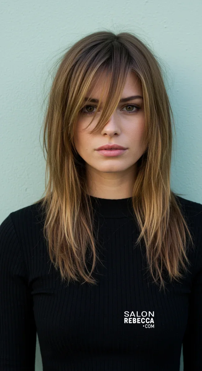 11. Blunt Step Cut with Side Swept Bangs | Step Cutting Hairstyles For Long Hair: Stylish Trends