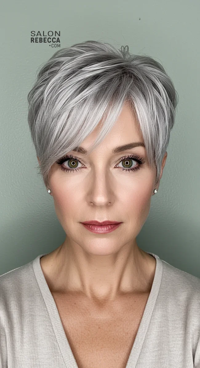 4. Layered Pixie Cut with Side-Swept Bangs | 10 Chic Hairstyles With Bangs For Women Over 50
