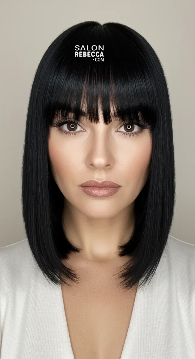 10. Medium-Length Straight Hair with Sleek Bangs | 10 Chic Hairstyles With Bangs For Women Over 50