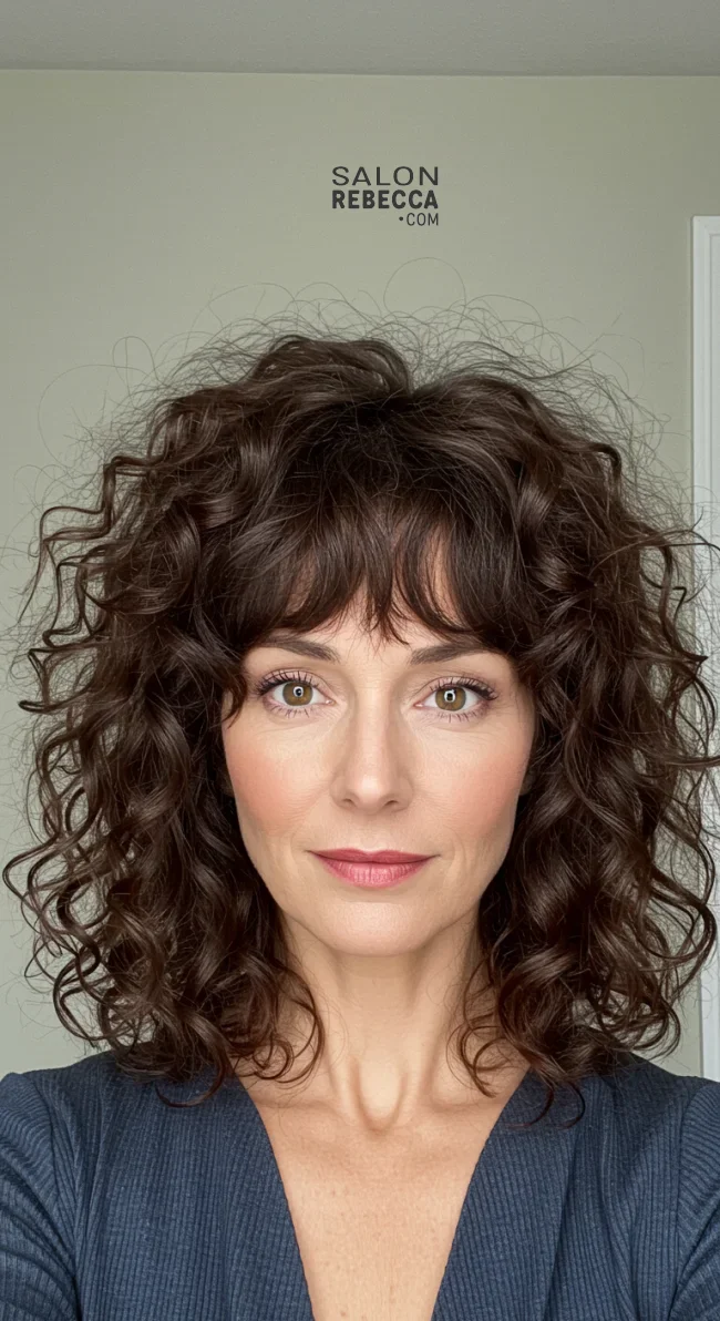 8. Curly Shoulder-Length Hair with Curly Bangs | 10 Chic Hairstyles With Bangs For Women Over 50