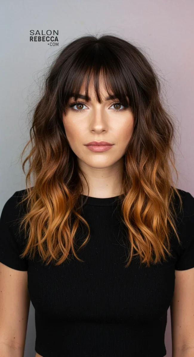 4. Wavy Ombre with Bangs | Transform Your Look With Stunning Ombre Hairstyles