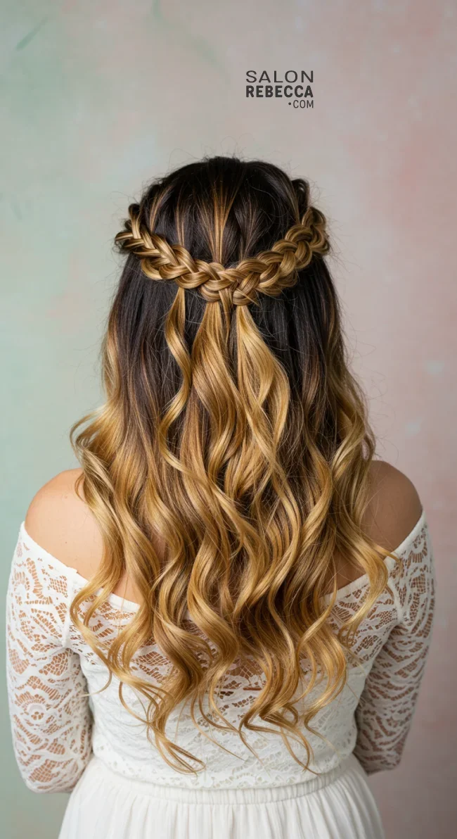 3. Halo Braid with Loose Curls | Halo Braid Ideas For An Ethereal Protective Hairstyle