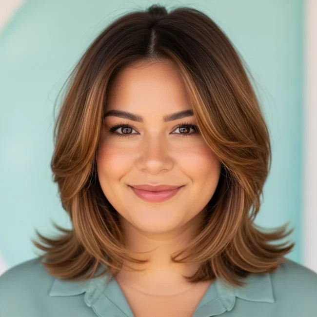 4. Caramel Balayage Midi Shag | 10 Volumizing Shag Haircuts For Fine Hair (Instant Thickness!)