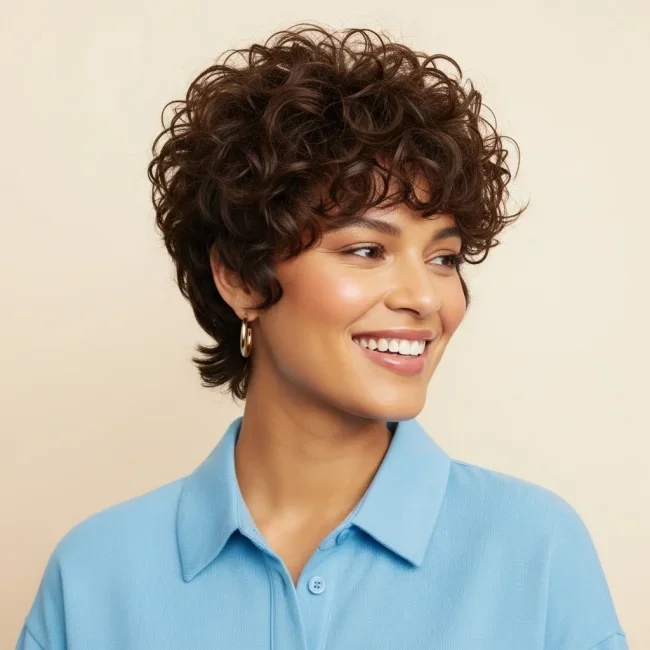 9. Mocha Tapered Curly Shag | 10 Volumizing Shag Haircuts For Fine Hair (Instant Thickness!)