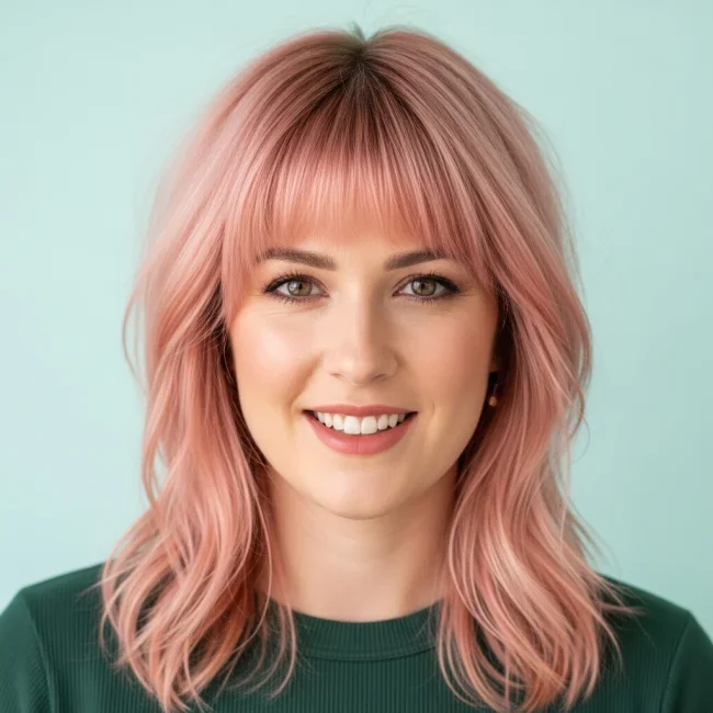 8. Rose Gold Curtain Bang Shag | 10 Volumizing Shag Haircuts For Fine Hair (Instant Thickness!)