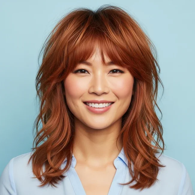 2. Soft Copper Butterfly Shag | 10 Volumizing Shag Haircuts For Fine Hair (Instant Thickness!)