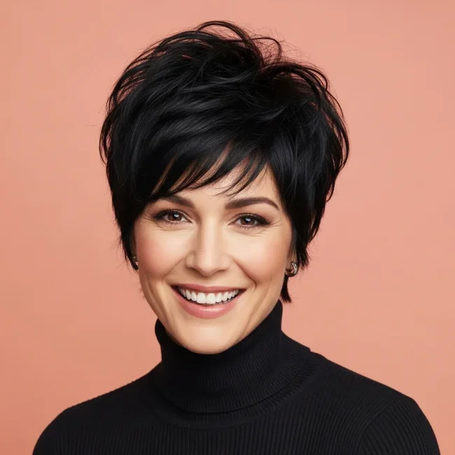 5. Jet Black Choppy Pixie Shag | 10 Volumizing Shag Haircuts For Fine Hair (Instant Thickness!)