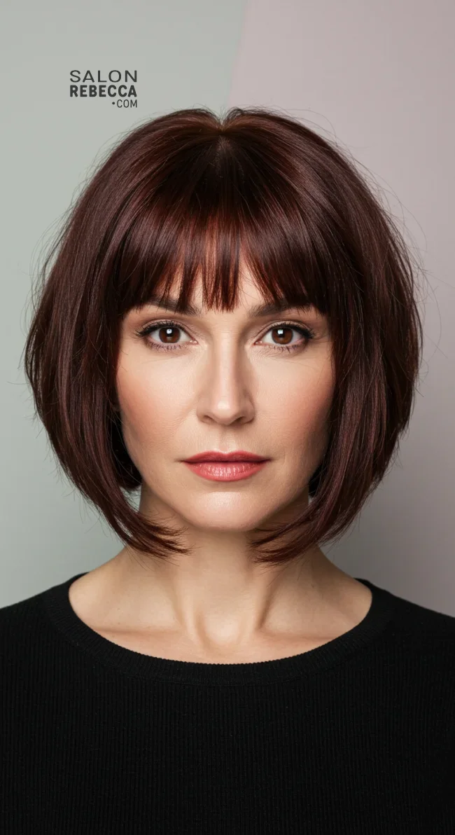4. Chin-Length Blunt Cut with Wispy Bangs | 10 Bold Hairstyles For Women Over 50 With Square Faces