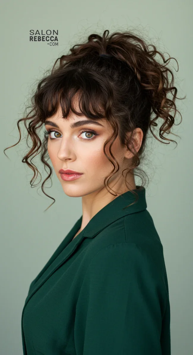 8. Curly Ponytail with Bangs | 10 Chic Short Hair Ponytail Ideas
