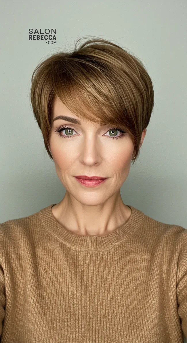 6. Tapered Cut with Side-Swept Bangs | Trending Short Hairstyles For Women Over 50 (2025)