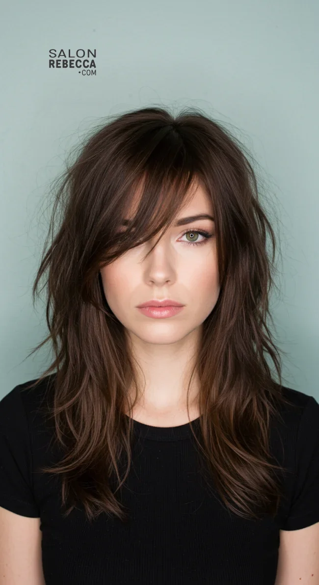 10. Layered Wolf Cut with Side Bangs | Most Beautiful Wolf Cut Hairstyles For This Winter