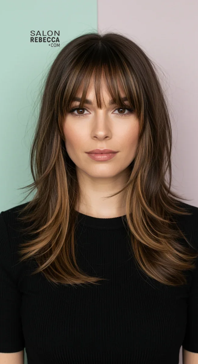 5. Balayage with Curtain Bangs | Trendy Hairstyles With Balayage - Brighten Your Look