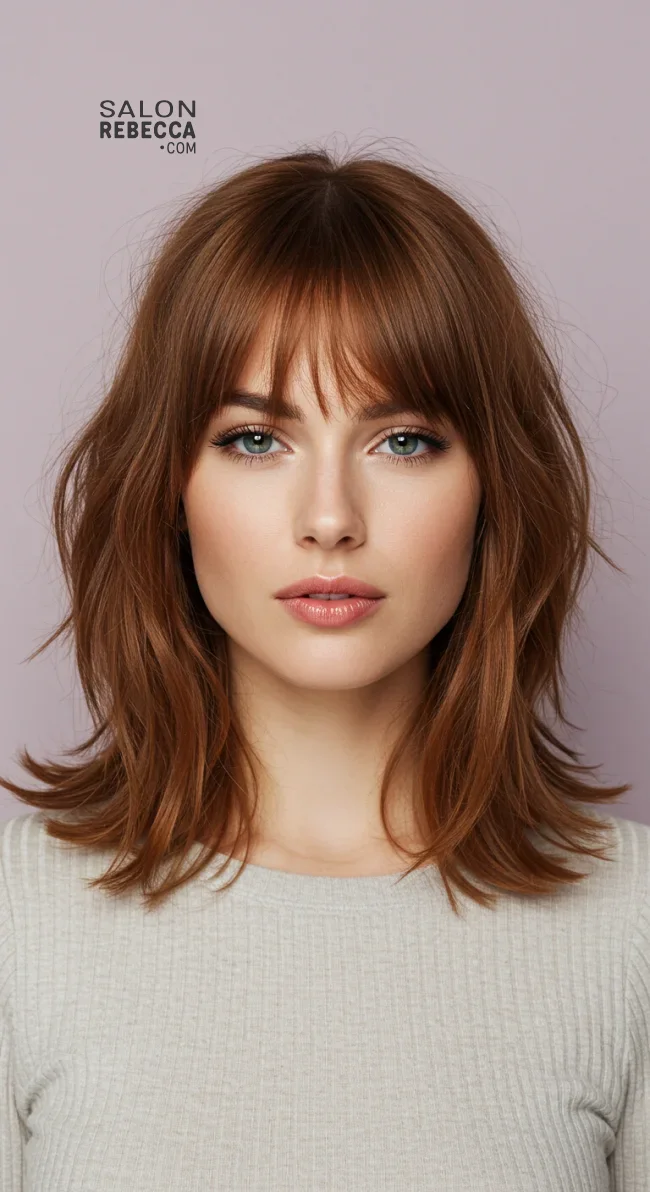 7. Wispy Fringe with Medium-Length Hair | Top Hairstyles For Square Face Shape - Flattering Styles