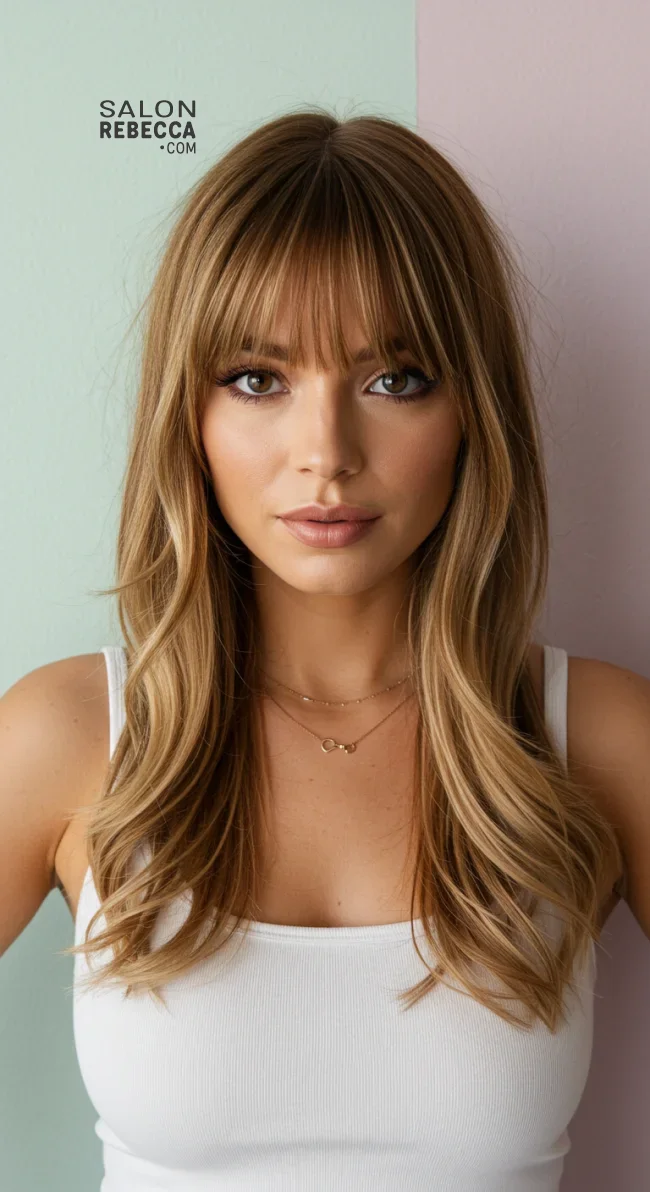 6. Long Layers with Curtain Bangs | Top Hairstyles For Square Face Shape - Flattering Styles