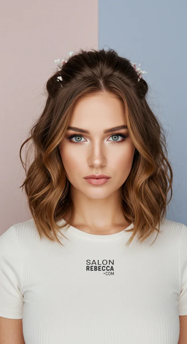14. Wavy Half-Up Half-Down Hairstyle | Top Hairstyles For Square Face Shape - Flattering Styles