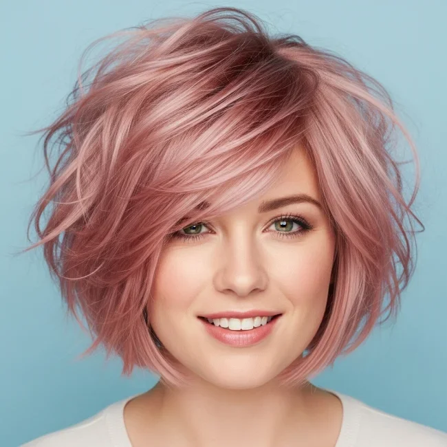 3. Vibrant Rose Gold Choppy Bob | 10 Fabulous Razored Bob Ideas To Give Your Hair A Modern Upgrade