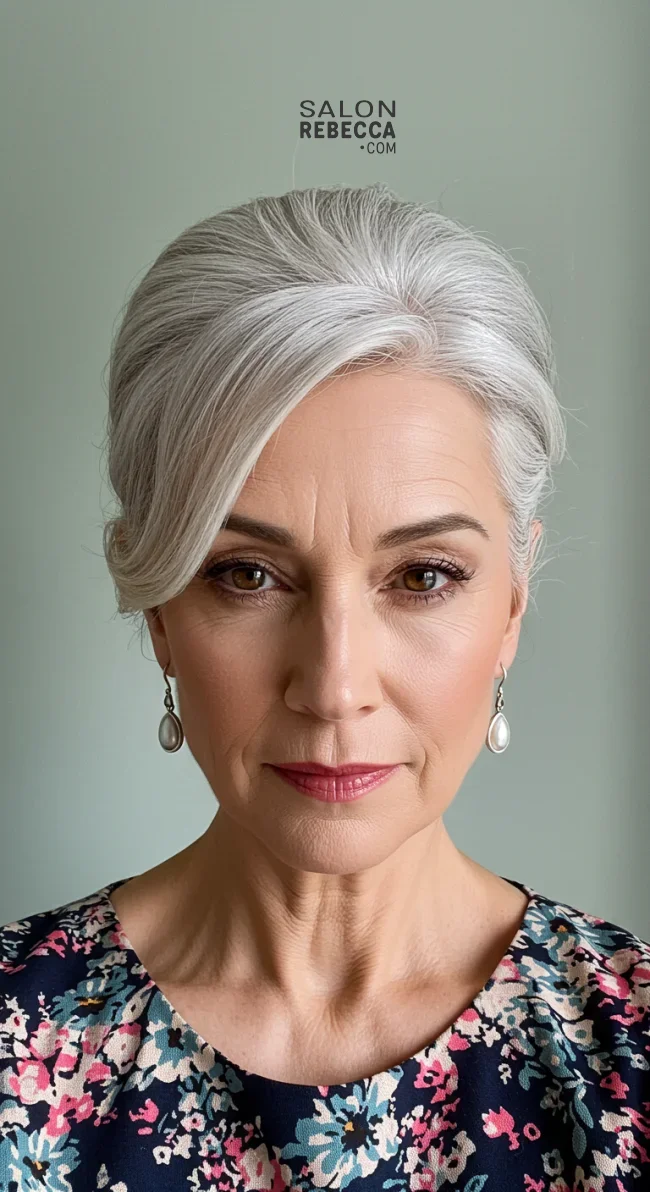 12. Classic Updo with Side Part | Elegant Hairstyles For Women Over 60 With Fine Hair