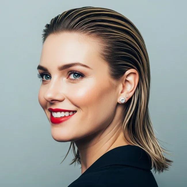 9. Wet-Look Slicked Back Crop | 10 Hottest Short Haircuts For Women In 2026