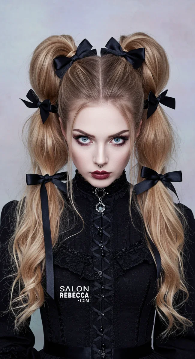 8. Gothic Pigtails with Ribbons and Lace | 8 Most Popular Goth Hairstyles For Girls